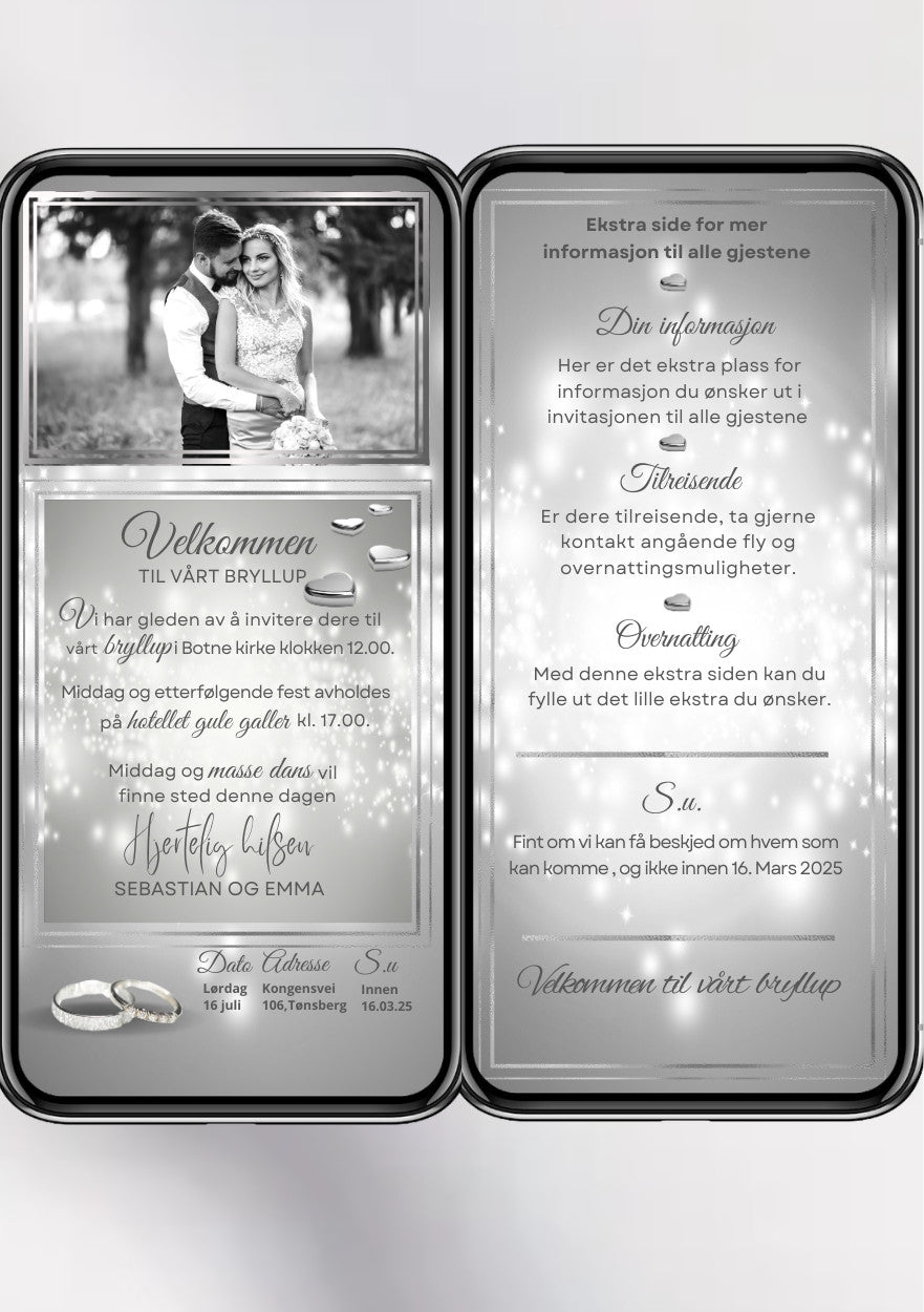 2 SIDERS BRYLLUPSINVITASJON