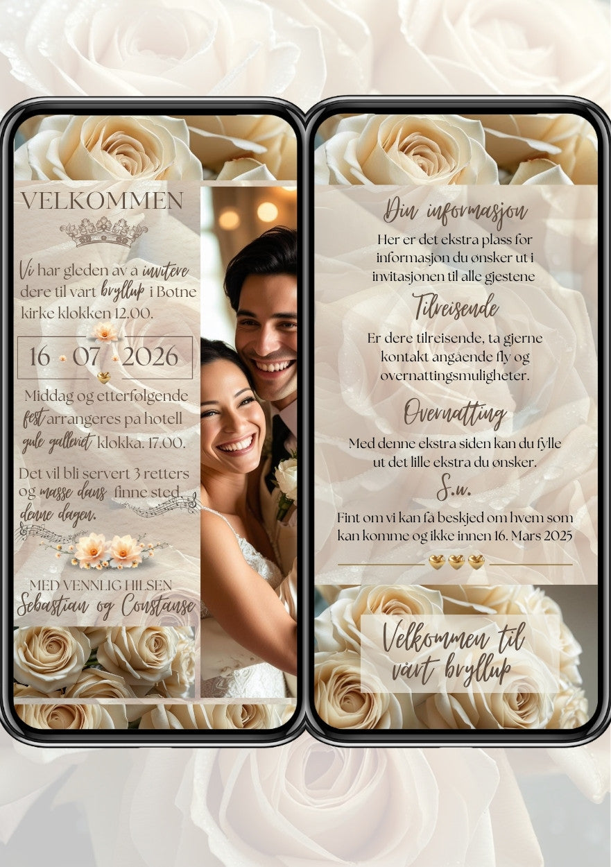 2 SIDERS BRYLLUPSINVITASJON