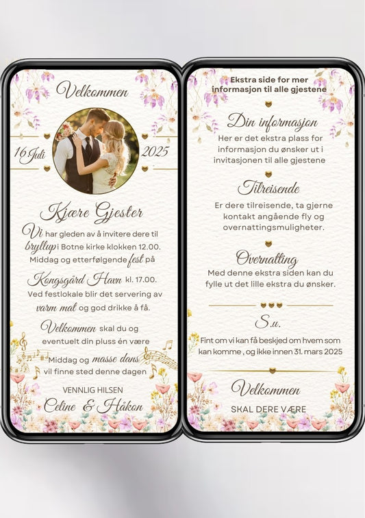 2 SIDERS BRYLLUPSINVITASJON